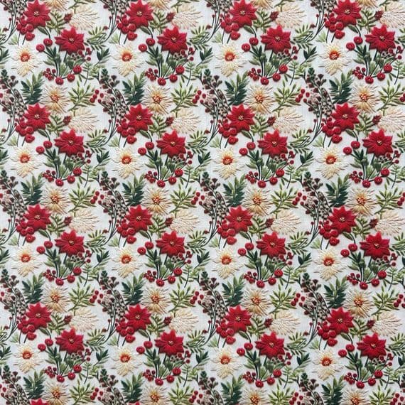 3D Christmas Flowers - Digitally Printed Polycotton Fabric