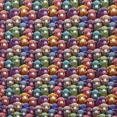 3D Sheep Multi-coloured - Digitally Printed Polycotton Fabric