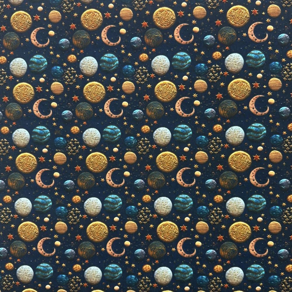 3D Solar System - Digitally Printed Polycotton Fabric