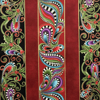 Abstract, Holly and Gold Christmas Pattern - 100% Cotton Fabric