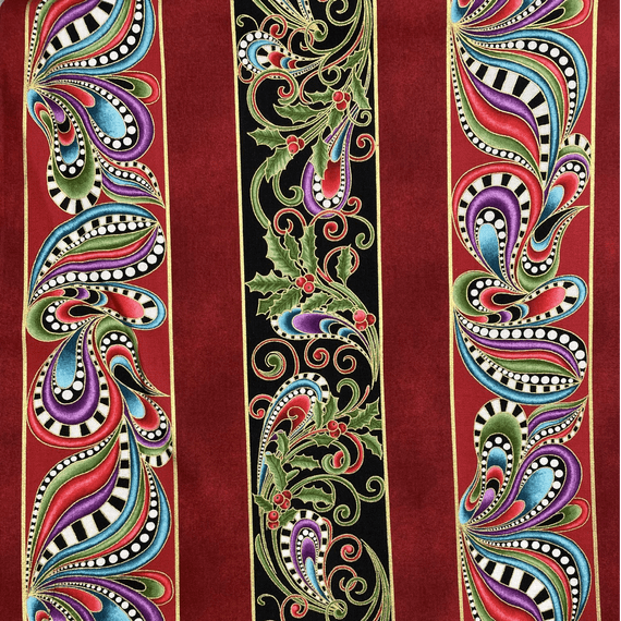 Abstract, Holly and Gold Christmas Pattern - 100% Cotton Fabric