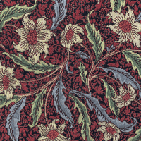 Beaujolais Red Gold Floral - Cotton Mix Tapestry Fabric