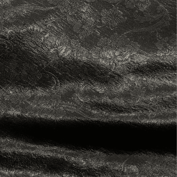 Black Flower Imprinted Satin Polyester Dress Fabric