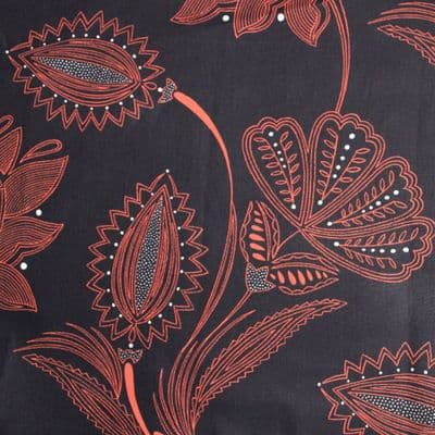 Botanical Plants - Sandown & Bourne  Cassa - Curtains Soft Furnishings Cotton Fabric - Black Orange
