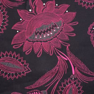 Botanical Plants - Sandown & Bourne  Cassa - Curtains Soft Furnishings Cotton Fabric - Black Pink
