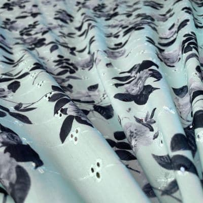 Broderie Anglaise: Grey Florals on Mint