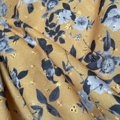 Broderie Anglaise: Grey Florals on Mustard
