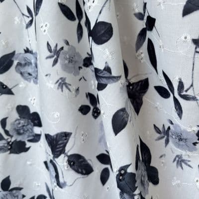 Broderie Anglaise: Grey Florals on White