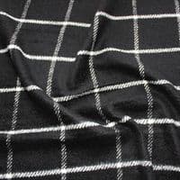 Brushed Wool Mix Dress Fabric  - Window Pane Check Black