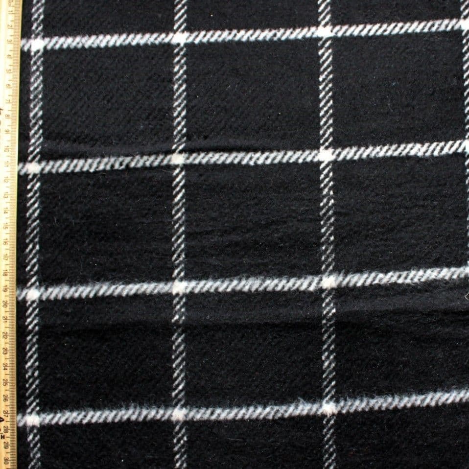 Brushed Wool Mix Dress Fabric - Window Pane Check Black
