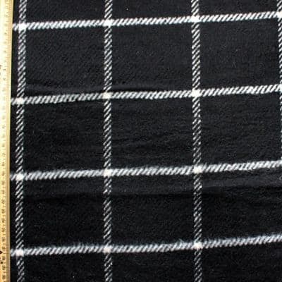 Brushed Wool Mix Dress Fabric  - Window Pane Check Black