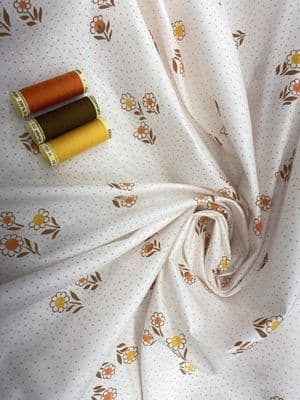 BUTTERCUPS  in Yellow & Orange on Ditsy White VINTAGE Cotton