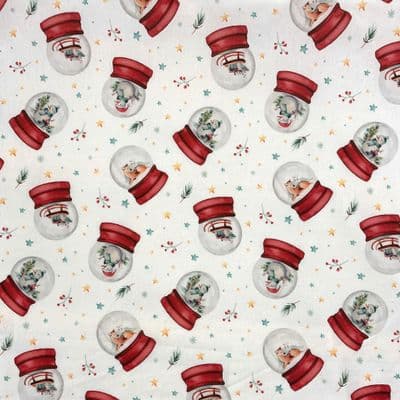 Christmas 100% Cotton - Snow Globes and Stars