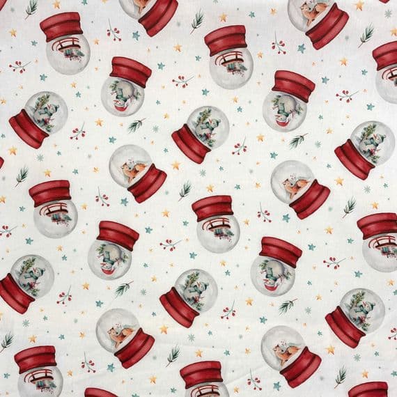 Christmas 100% Cotton - Snow Globes and Stars