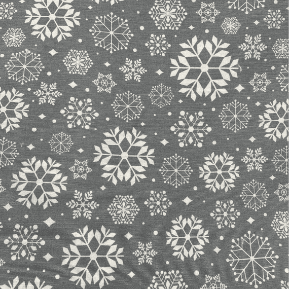 Christmas Cotton Canvas Snowflakes on Grey