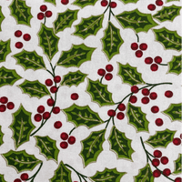Christmas Holly and Berries Gold outline - 100% Cotton Printed Fabric