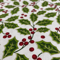 Christmas Holly and Berries Gold outline - 100% Cotton Printed Fabric