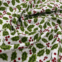 Christmas Holly and Berries Gold outline - 100% Cotton Printed Fabric