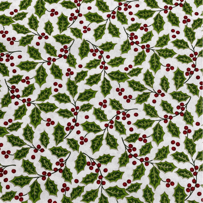 Christmas Holly and Berries Gold outline - 100% Cotton Printed Fabric