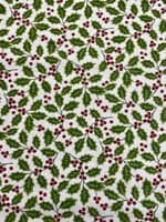 Christmas Holly and Berries Gold outline - 100% Cotton Printed Fabric