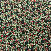 Christmas Holly Gold outline on Black - 100% cotton fabric