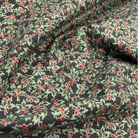 Christmas Holly Gold outline on Black - 100% cotton fabric