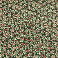 Christmas Holly Gold outline on Black - 100% cotton fabric