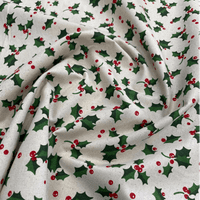 Christmas Holly on Natural Background - 100% cotton fabric