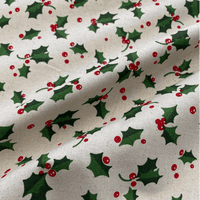 Christmas Holly on Natural Background - 100% cotton fabric