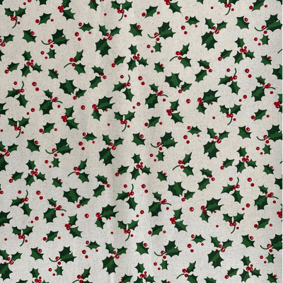 Christmas Holly on Natural Background - 100% cotton fabric
