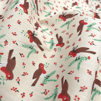 Christmas Robins on Cream Background - 100% Cotton Fabric