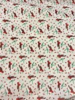 Christmas Robins on Cream Background - 100% Cotton Fabric