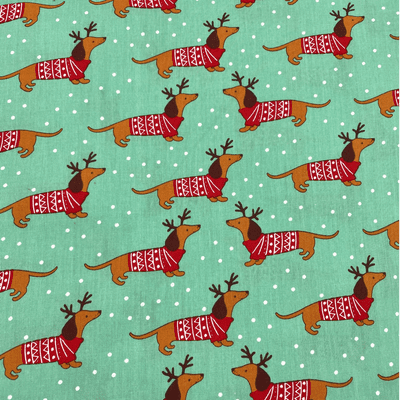 Christmas Sausage Dogs - 100% Cotton Fabric