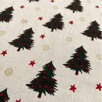 Christmas Trees with Gold Snowflakes  - 100% Cotton Printed Fabric