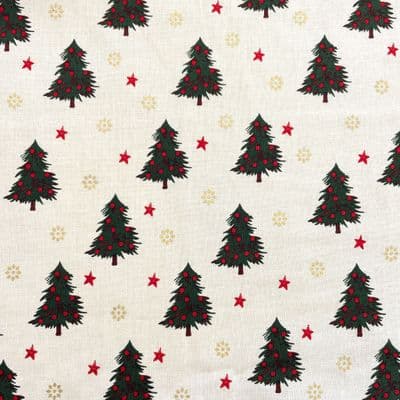 Christmas Trees with Gold Snowflakes  - 100% Cotton Printed Fabric