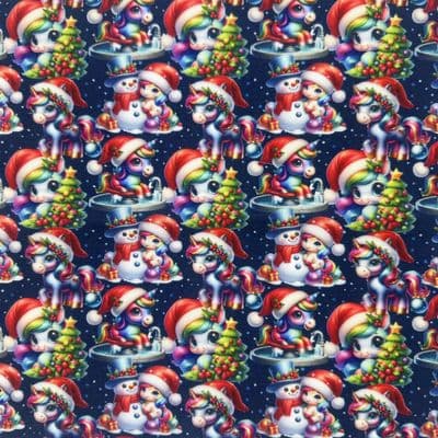 Christmas Unicorns - Digitally Printed Polycotton