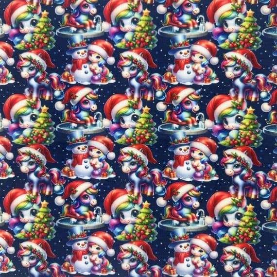 Christmas Unicorns - Digitally Printed Polycotton
