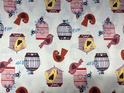 Craft Fabric - Birds at Home - By The Metre - Multicolour