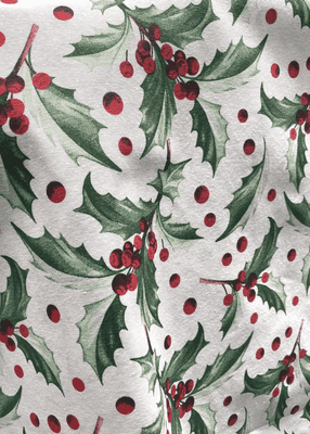 Cristmas Cotton Canvas - Sprigs of Holly on Ivory Background