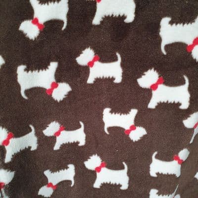 Cuddle Fleece Scottie Dogs Polyester Fabric  - White on Brown