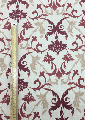 Damask - Curtains Soft Furnishings Cotton Canvas  Fabric - Red and Taupe on Beige