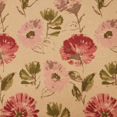 Fairfield Mills Avignon -  Floral Fabric Curtains Soft Furnishings Cotton Fabric  - Reds on Natural