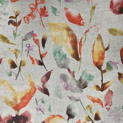 Floral - Curtains Soft Furnishings Cotton Linen Fabric  - Colourful On Natural