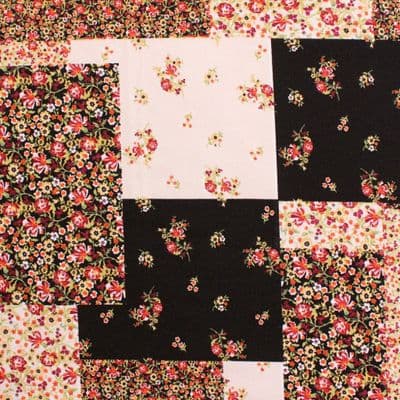 Floral Squares - Polyester Stretch Jersey - Cream Black