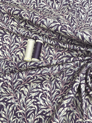 FOREST LEAVES BURGUNDY- Green Leaves on Burgundy Cotton