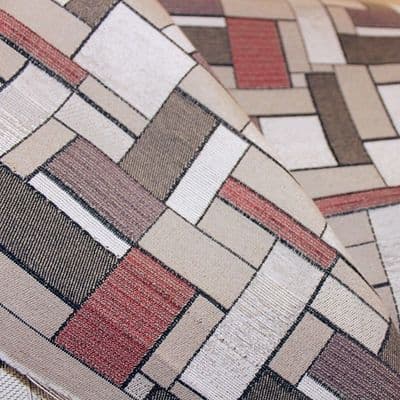Geometric Squares & Rectangles Polyester Mix Upholstery Fabric - Brown Green Red