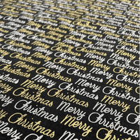 Glittery Silver and Gold Merry Christmas on Black - 100% Cotton fabric
