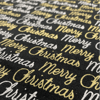 Glittery Silver and Gold Merry Christmas on Black - 100% Cotton fabric
