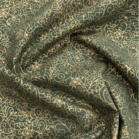 Gold Stars and Swirls on Green Christmas Fabric - 100% Cotton Printed