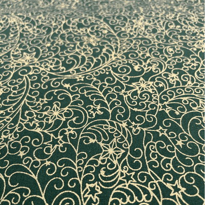 Gold Stars and Swirls on Green Christmas Fabric - 100% Cotton Printed